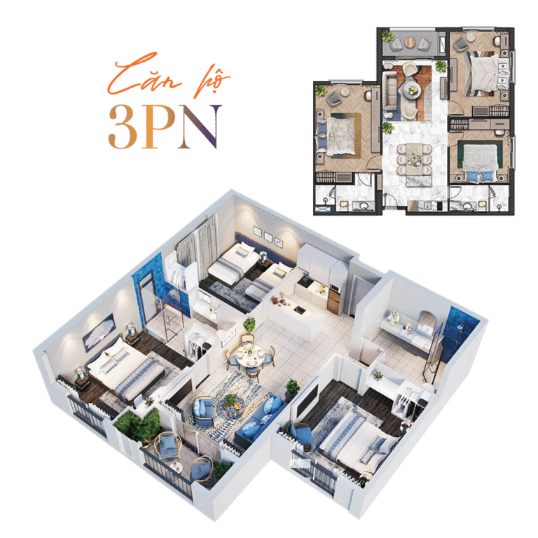 Căn hộ ba phòng ngủ Sun Group Vinh khẳng định đẳng cấp sống thượng lưu với diện tích rộng rãi và tầm nhìn Panorama ôm trọn sông xanh.