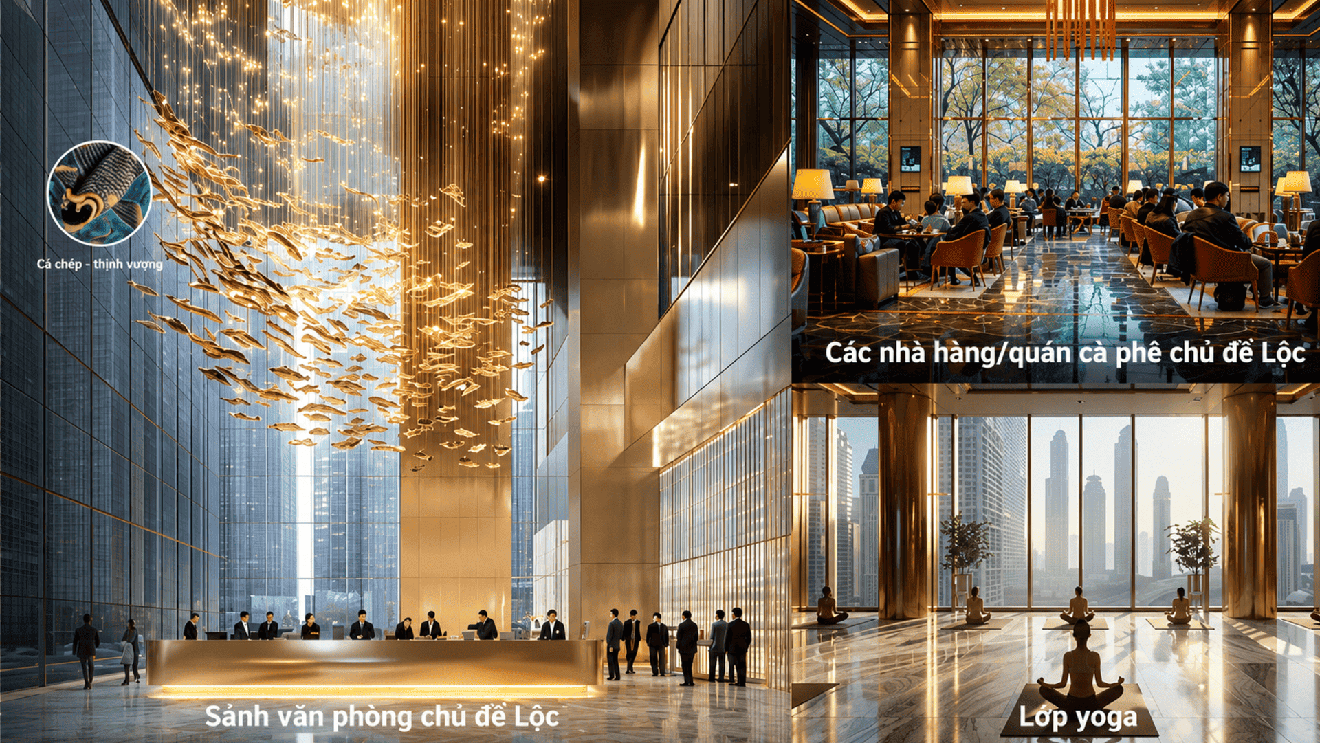 Không gian sảnh tại Sun Group Vinh mang ý nghĩa tài lộc dồi dào, may mắn ngập tràn, được hiện thực hóa qua các mảng xanh tươi tốt cùng thiết kế phong thủy hài hòa cho cư dân. Phố đi bộ 24/7: Nhịp đập giải trí và văn hóa đầy năng lượng