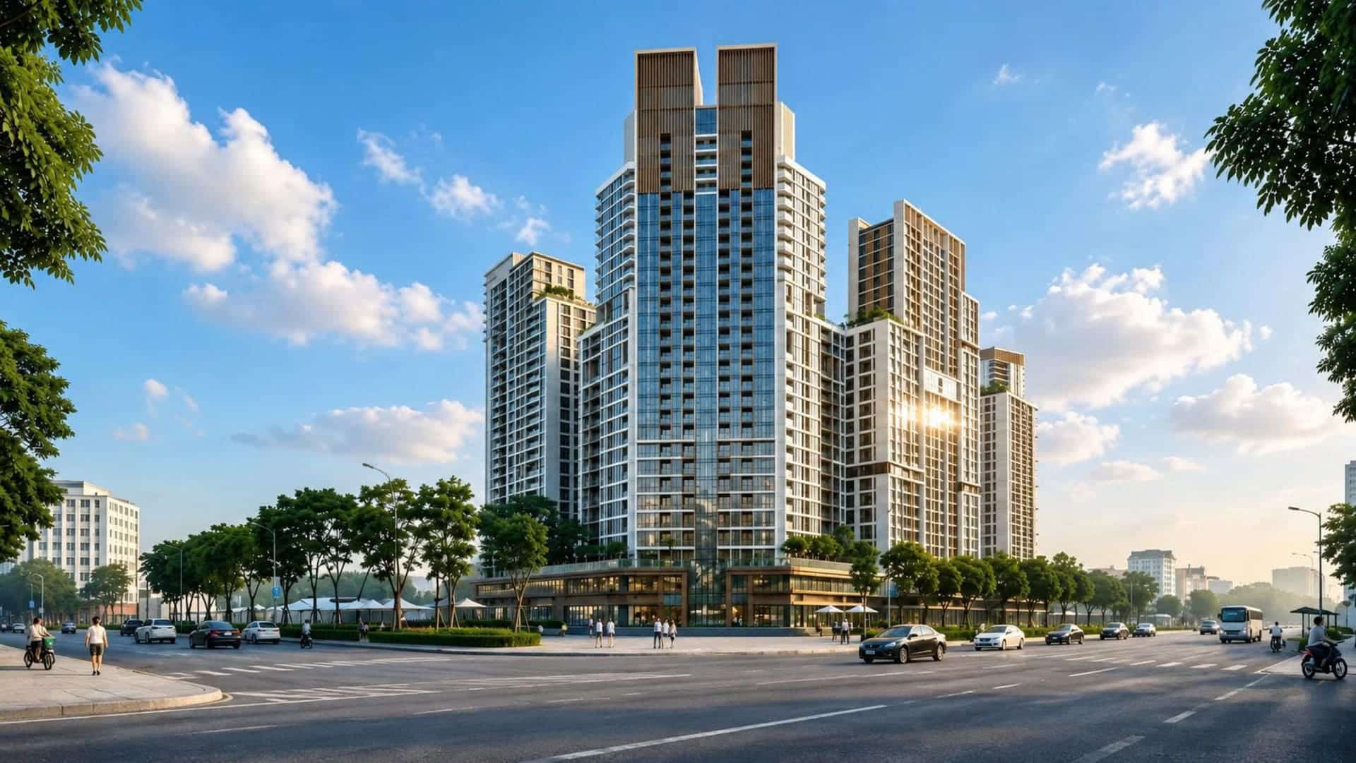 Phối cảnh tổng quan dự án Sun Group Vinh quy mô 3,7 ha tại trung tâm thành phố Vinh Nghệ An với 5 tòa tháp cao 39 tầng hiện đại đẳng cấp.