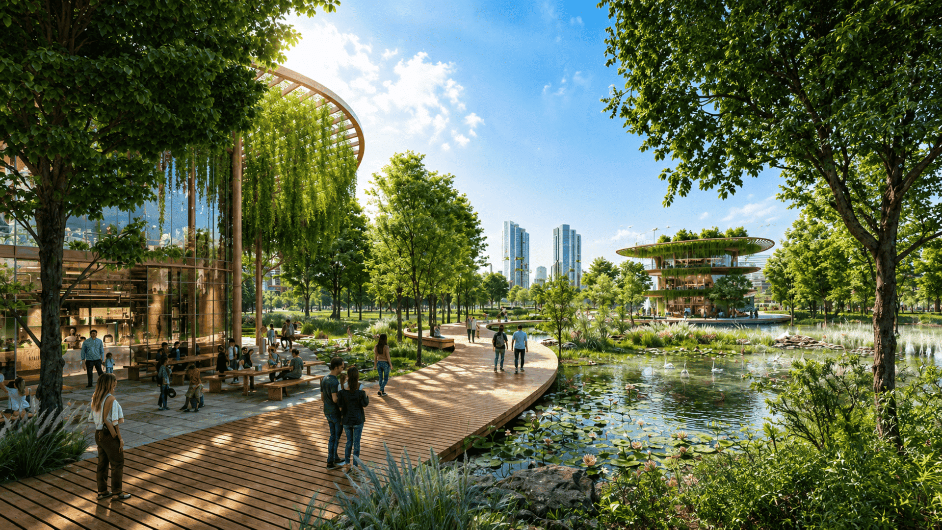 Tuyến cảnh quan và đường dạo bộ rợp bóng mát thuộc phân khu thấp tầng Sun Group Vinh, mang lại không gian thư giãn, kết nối cộng đồng cư dân văn minh.