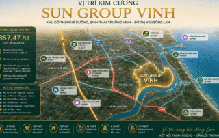 Vị trí kim cương của dự án Sun Group Vinh kết nối nhanh chóng đến các trục giao thông huyết mạch, trung tâm hành chính và các tiện ích trọng điểm, tạo đà gia tăng giá trị bất động sản bền vững theo thời gian.